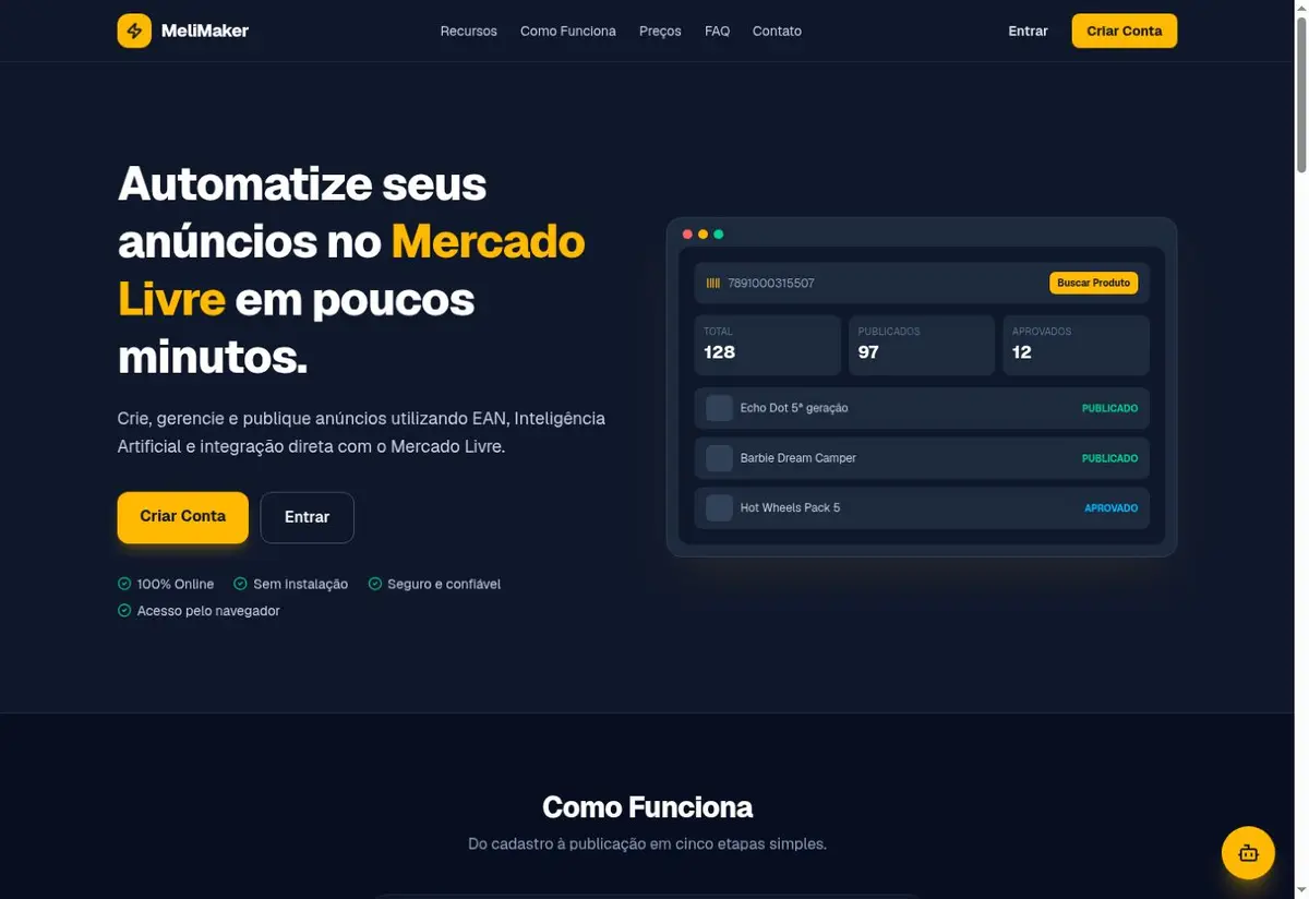 Tela real do projeto MeliMaker